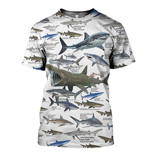 3D All Over Printed Shark Types Shirts - Amaze Style™-Apparel