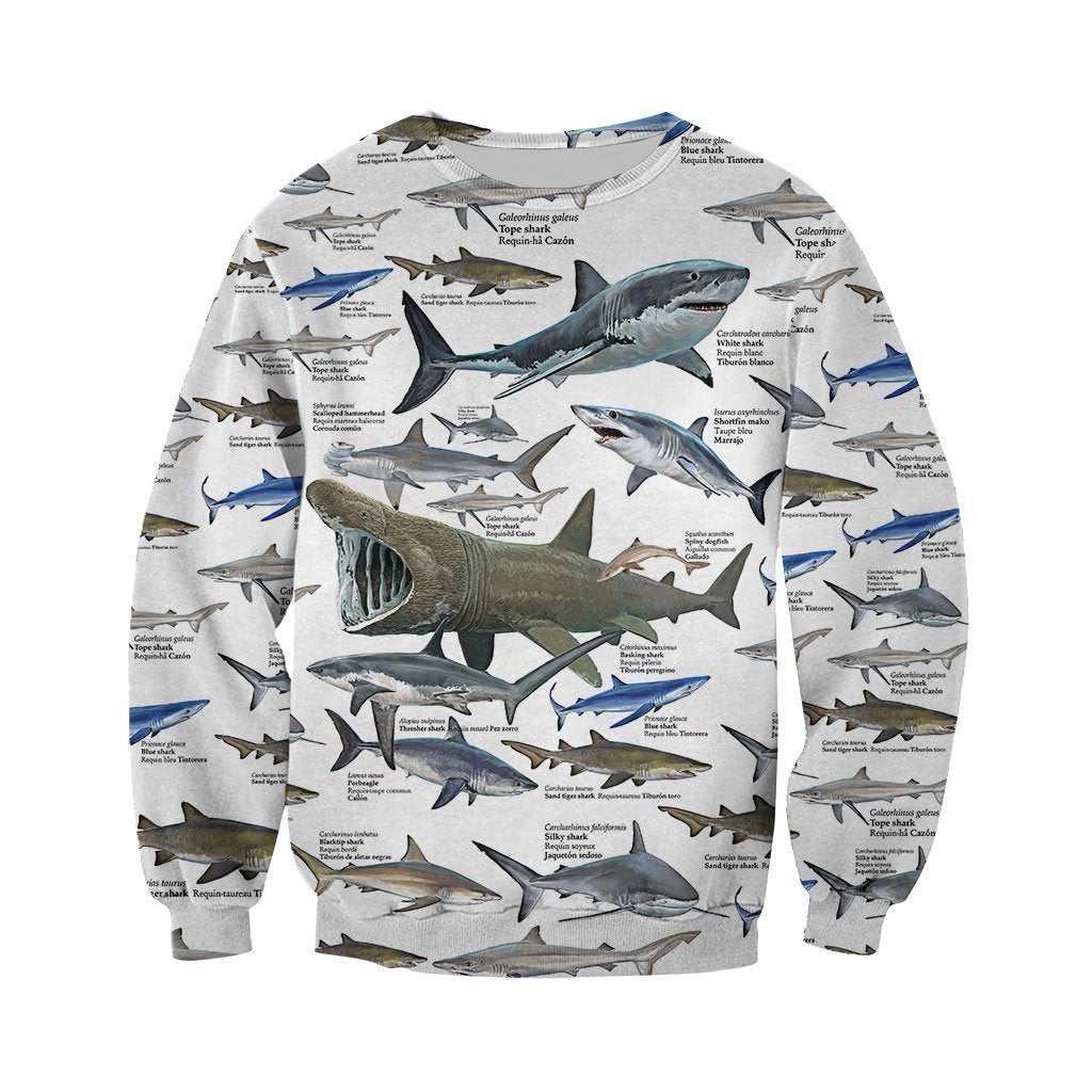 3D All Over Printed Shark Types Shirts - Amaze Style™-Apparel