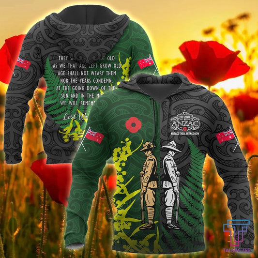 Tmarc Tee The ode remembrance Kiwi and Australia Soldier 3D print shirts