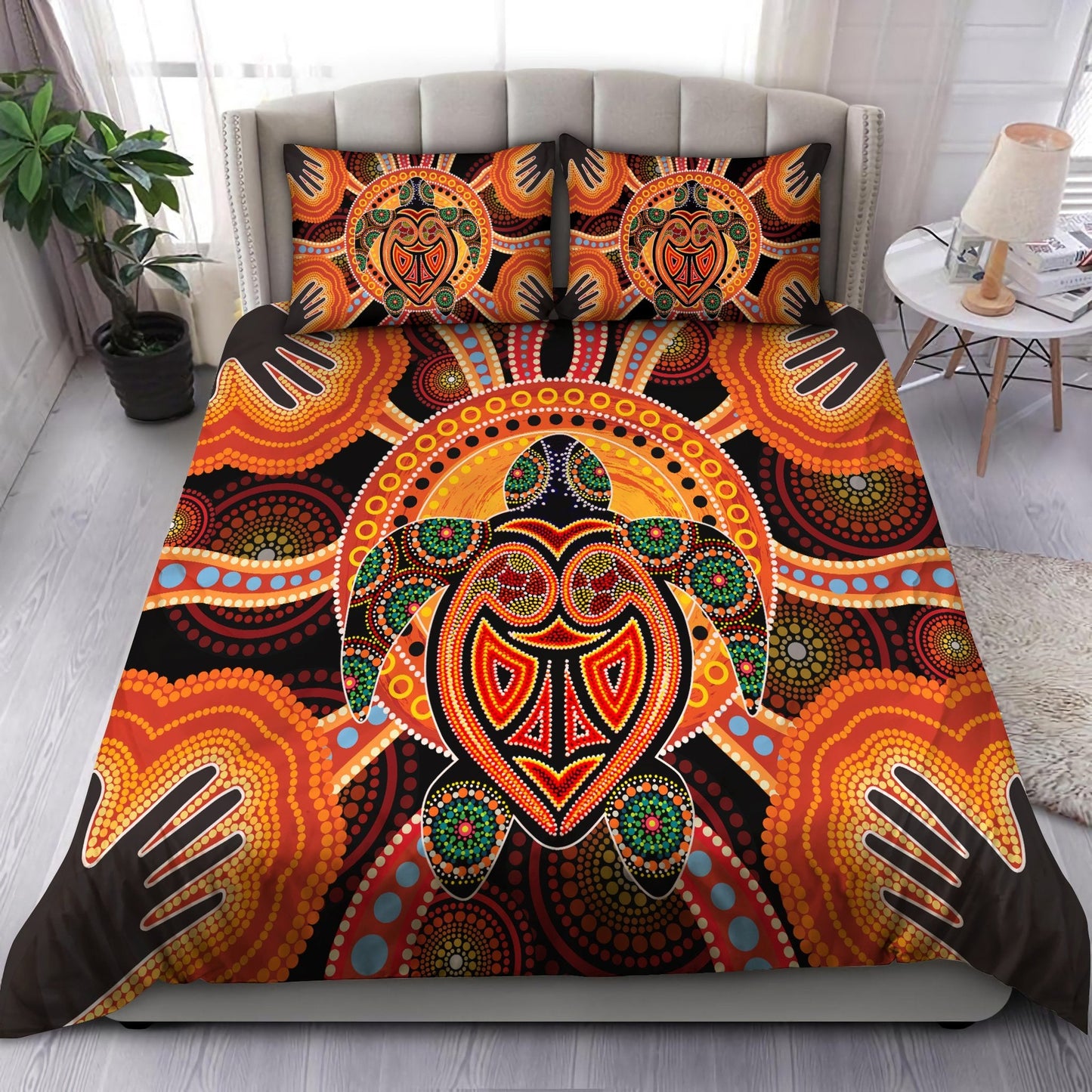 Aboriginal Turtle Touch the Sun Bedding Set, Australia Indigenous Painting Art Bedding Set
