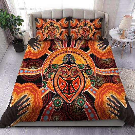 Aboriginal Turtle Touch the Sun Bedding Set, Australia Indigenous Painting Art Bedding Set
