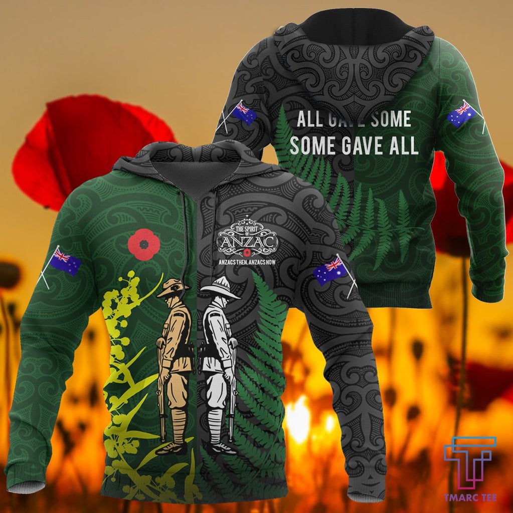 Tmarc Tee Anzac day fern-wattle lest we forget Kiwi and Australia Soldier