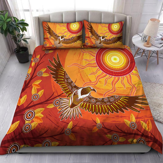 Aboriginal Eagle flying into sunset Bedding Set, Australia Indigenous Bedding Set