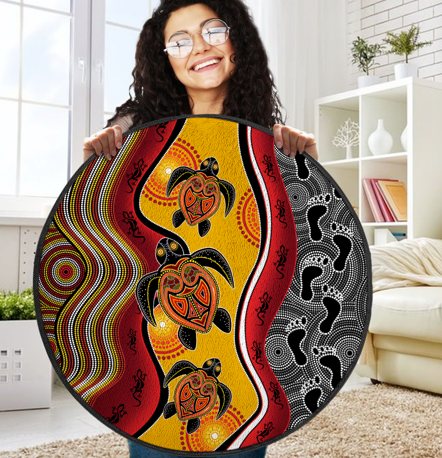 Aboriginal Turtles Map Australia Circle Rug