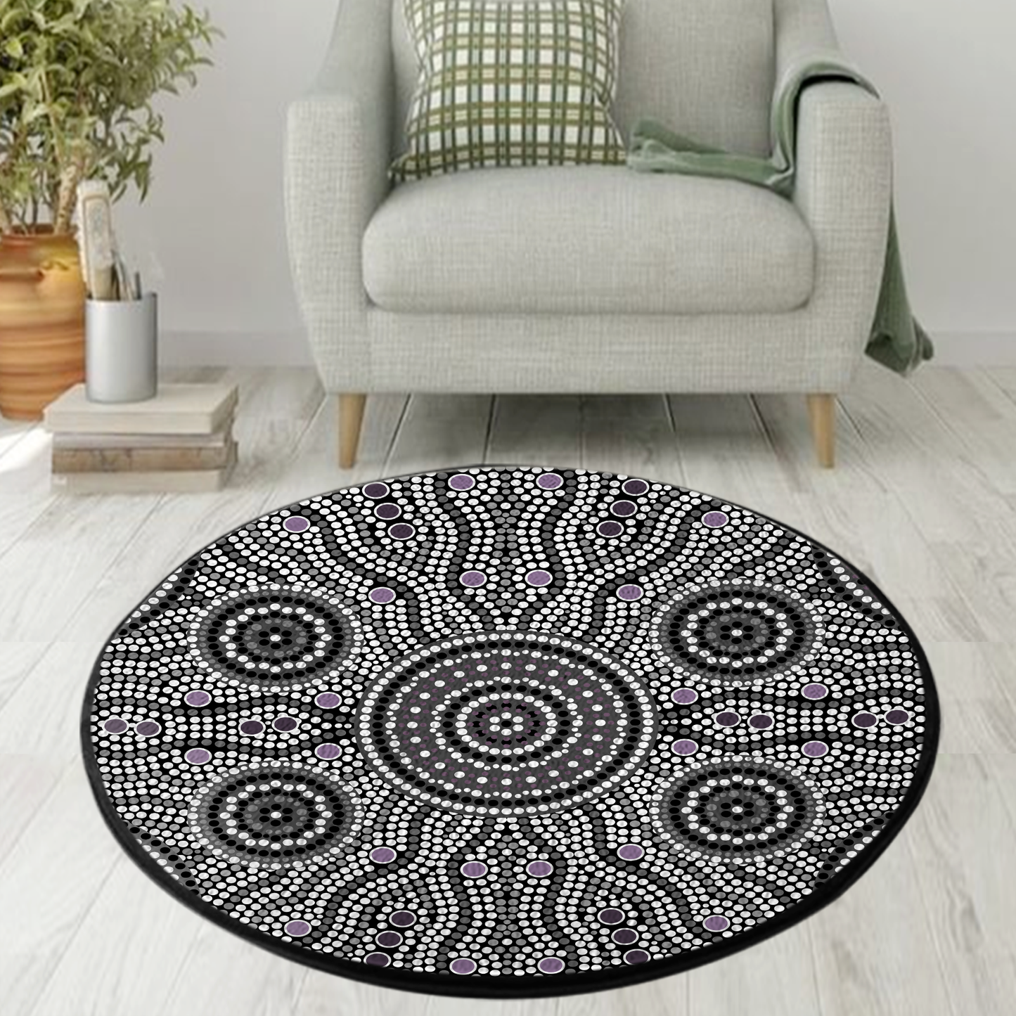 Aboriginal Grey Circle Dots Australia Indigenous Painting Art Circle Rug