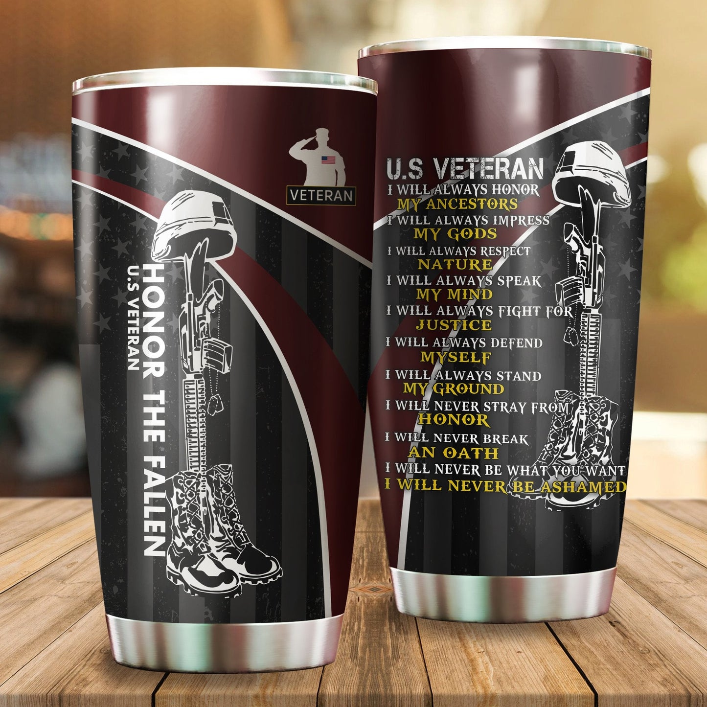 Veteran Honor the fallen I will stainless steel tumbler Proud Military