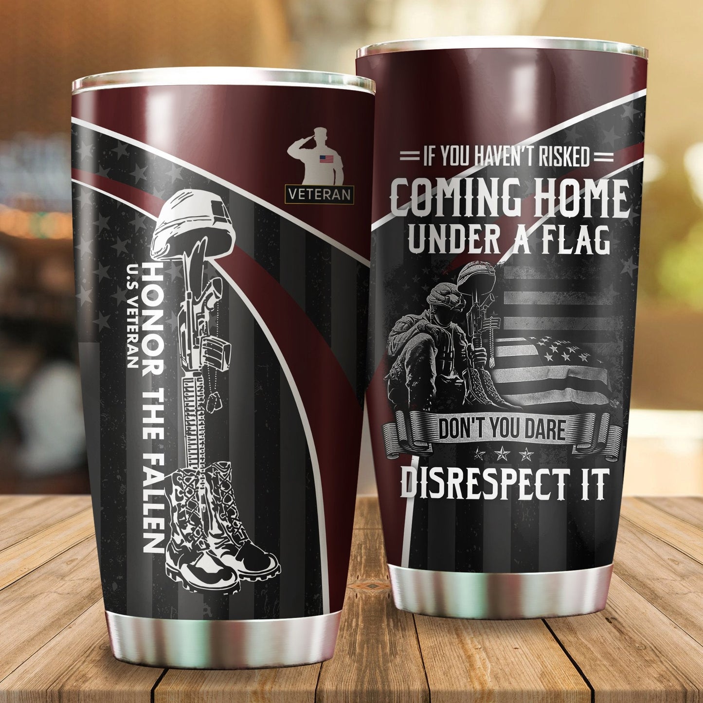 Veteran Honor the fallen Coming Home under a Flag Soldier stainless steel tumbler Proud Military