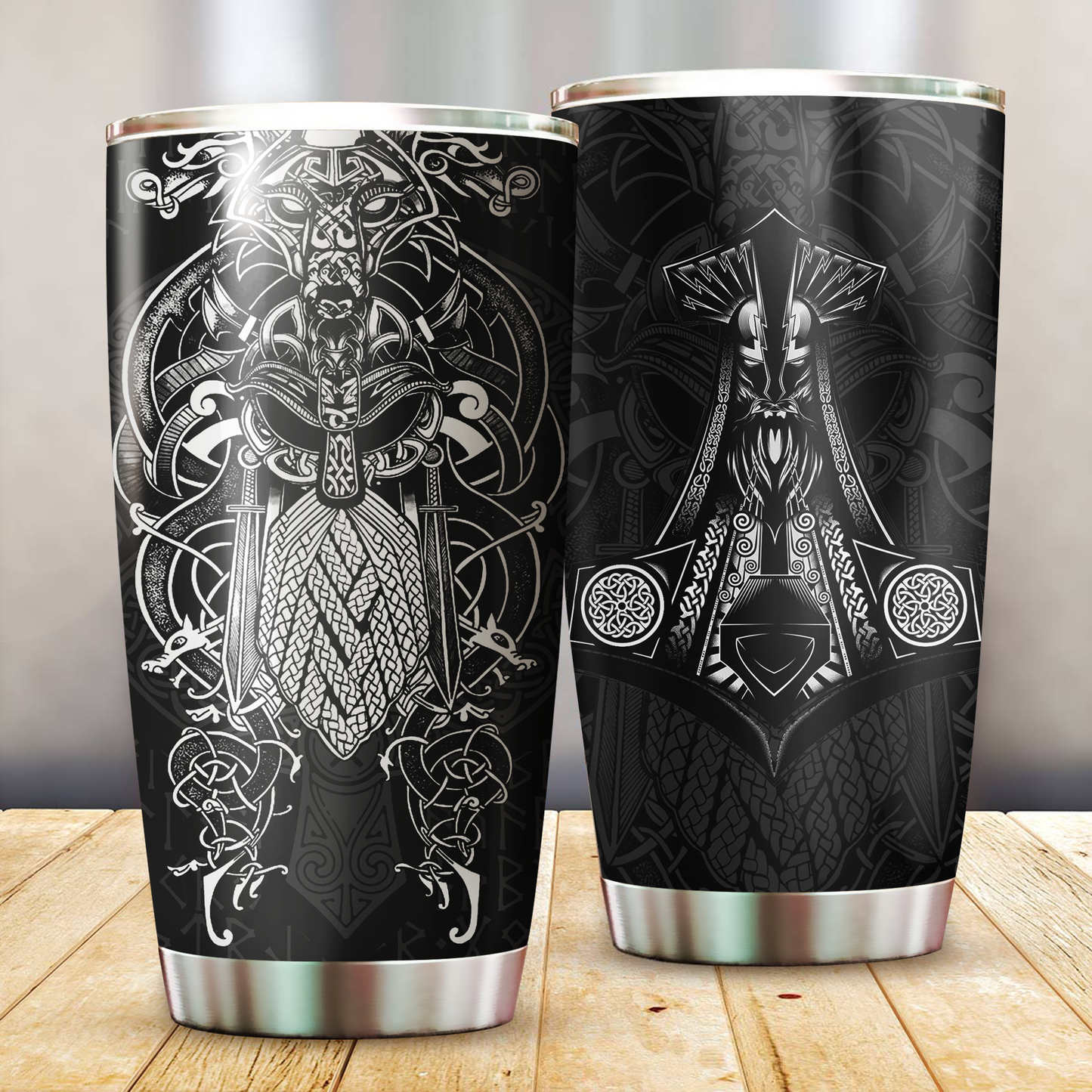 Vikings - Odin Tatoo Style Stainless Steel Tumbler Cup