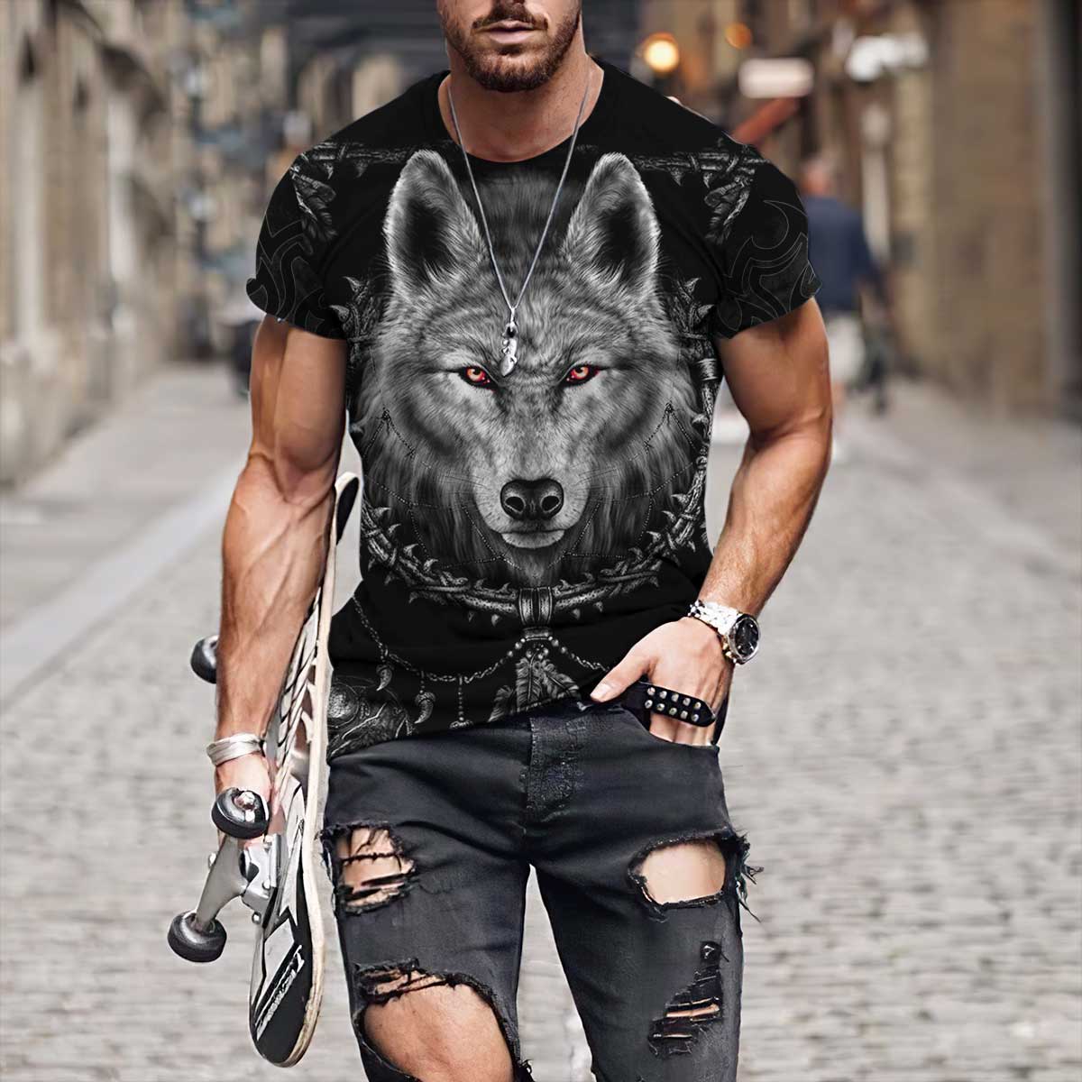 Black Wolf 3D Over Printed Hoodie for Men and Women-ML