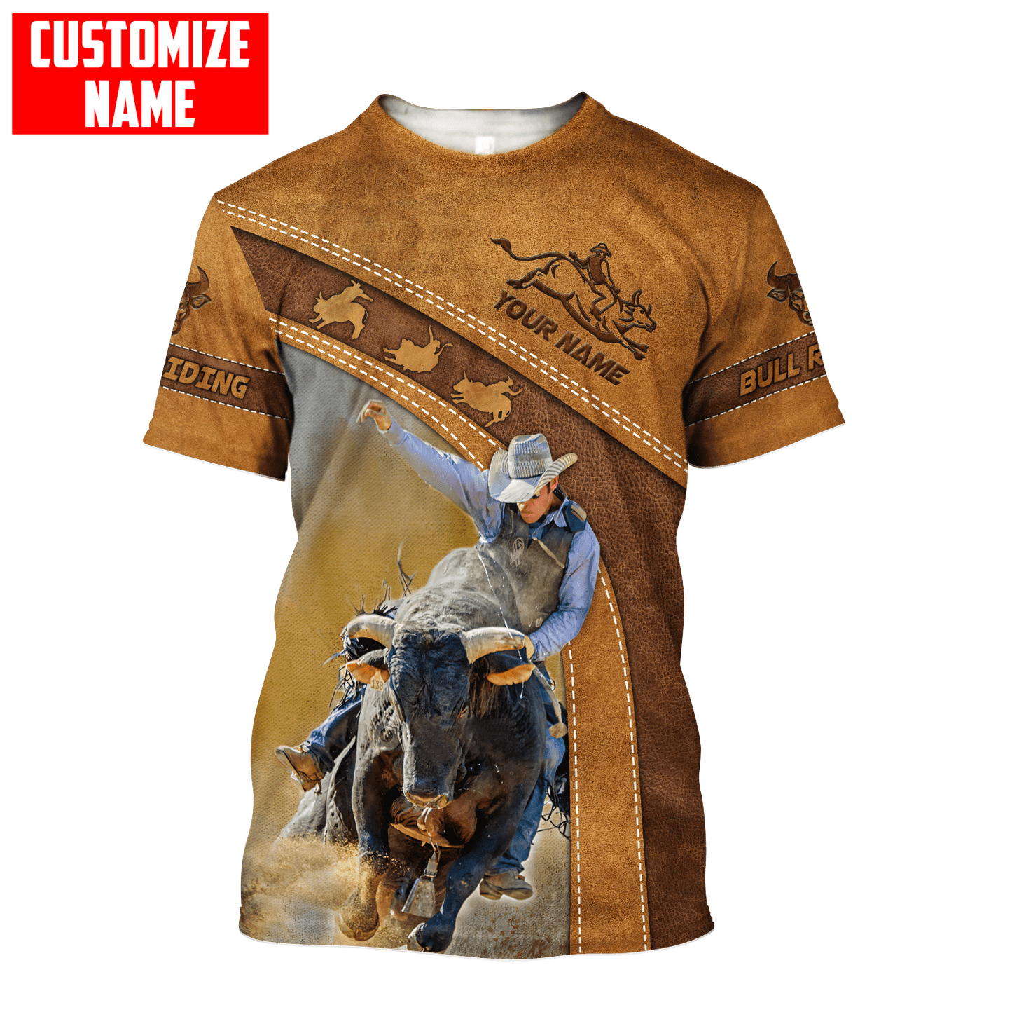 Tmarc Tee Personalized Name Bull Riding 3D All Over Printed Unisex Shirts Brown Bull Ver 2