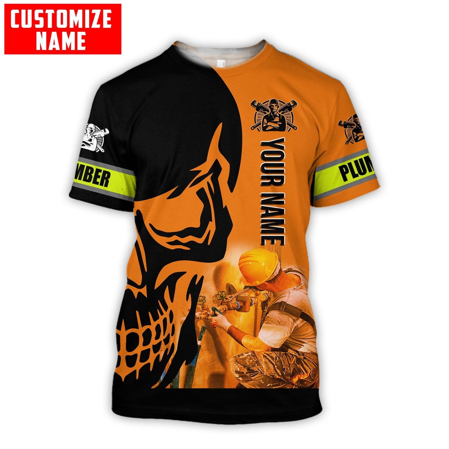 Tmarc Tee Personalized Plumber Orange Skull Apparel
