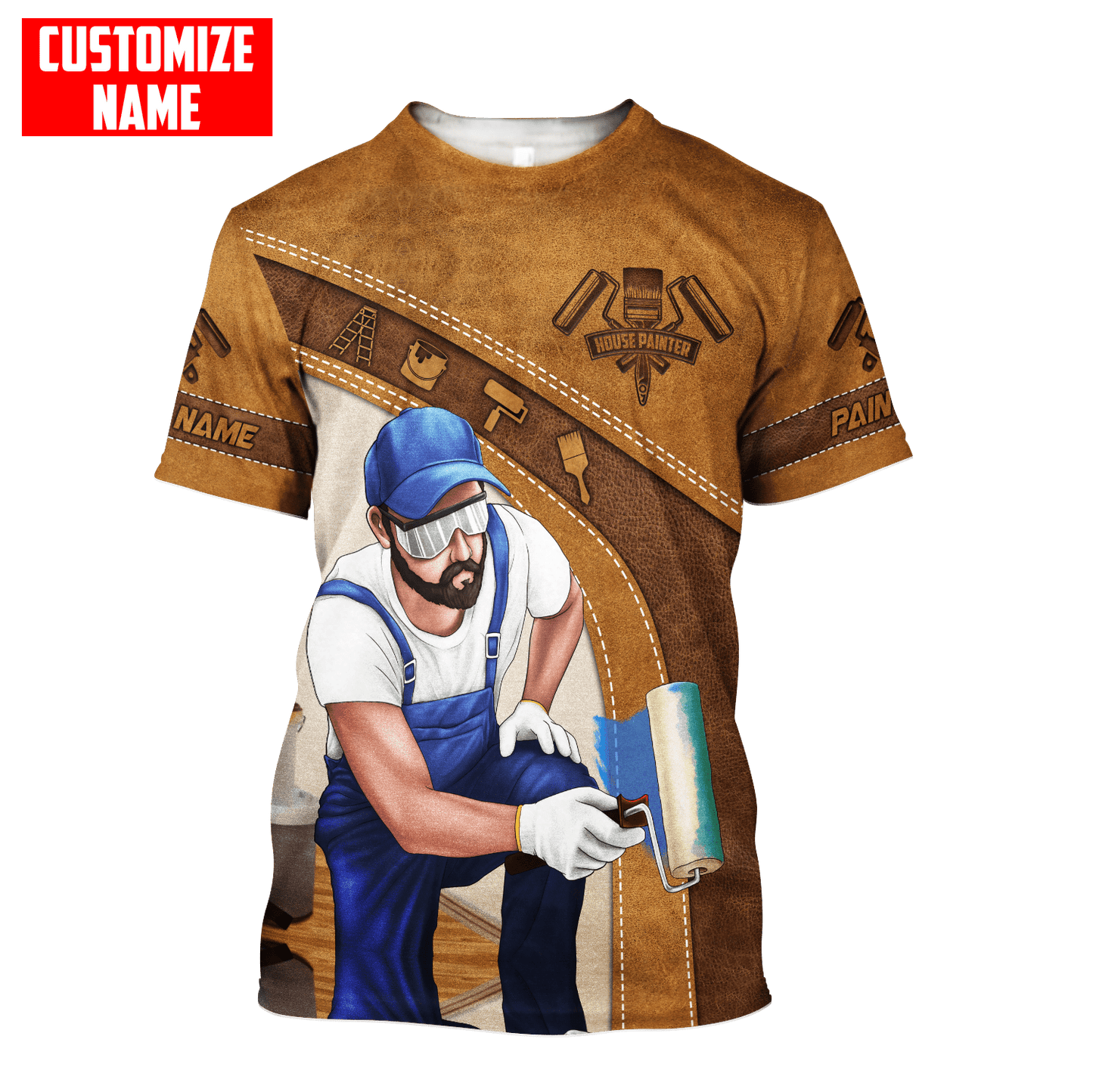 Tmarc Tee Personalized Name Painter 3D All Over Printed Unisex Shirts Brown Leather