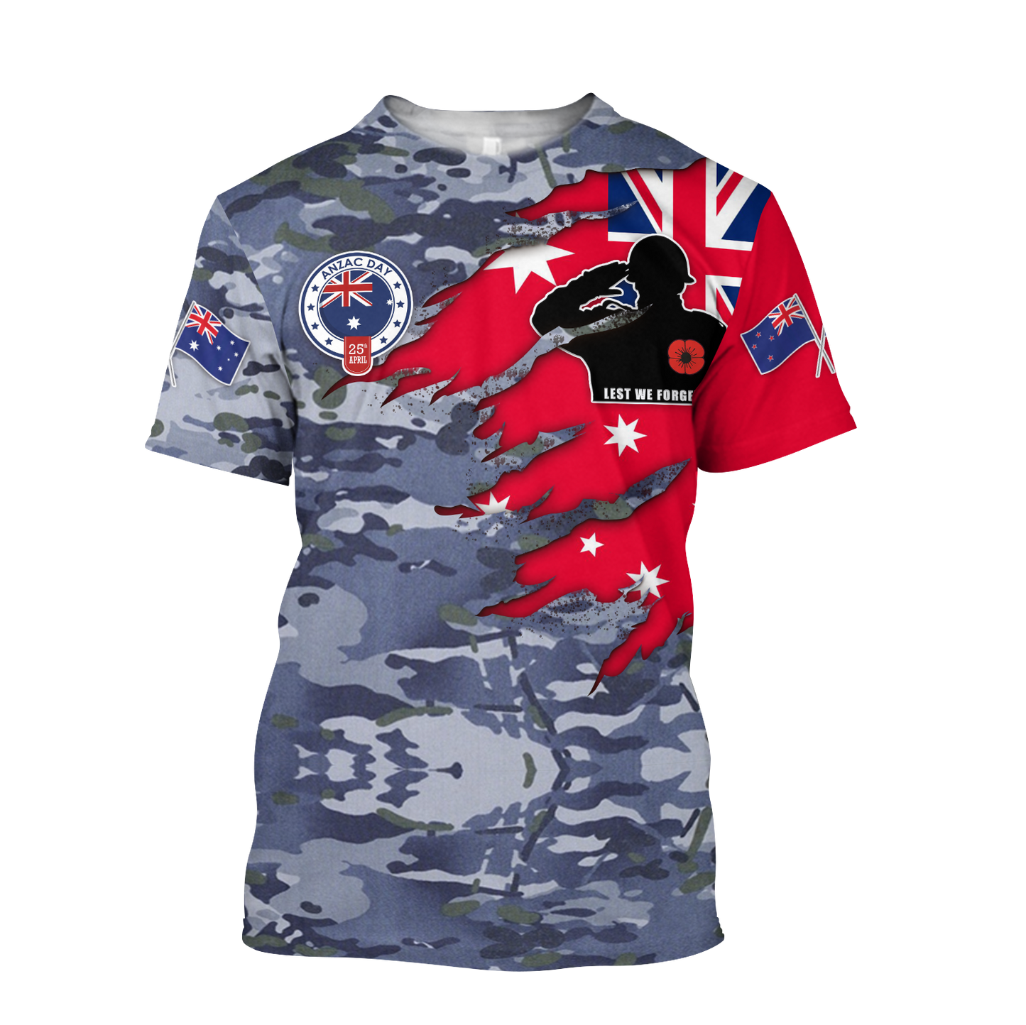 Tmarc Tee Anzac day remembrance Kiwi and Australia Navy Camo 3D print shirt