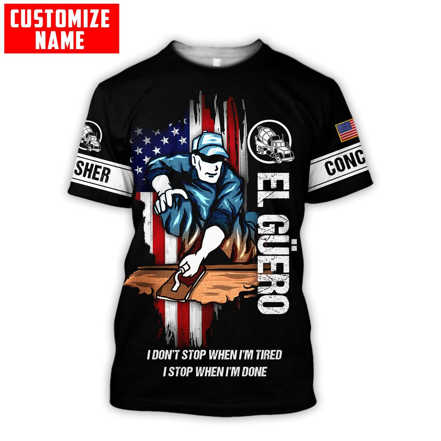 US Concrete Finisher Custom name 3D printed shirts