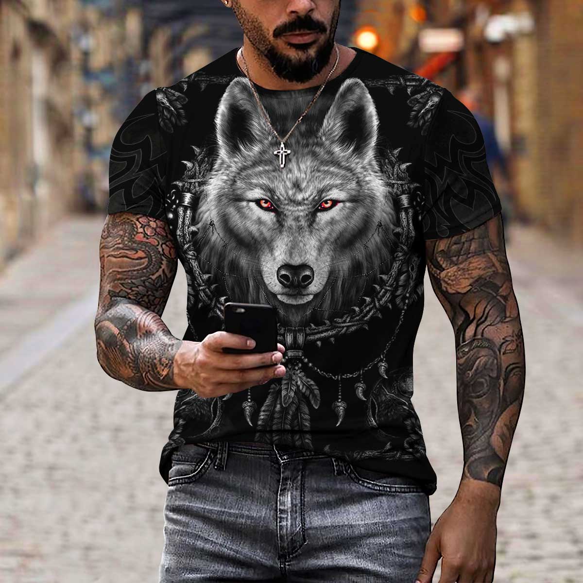 Black Wolf 3D Over Printed Hoodie for Men and Women-ML