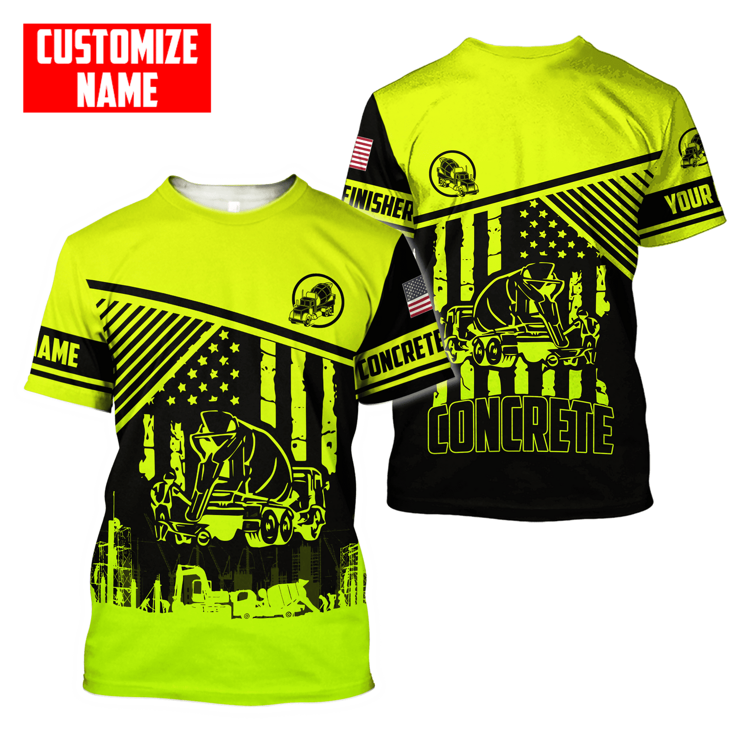 US Green Concrete Finisher Mixer Truck Custom name 3D Printed Shirts