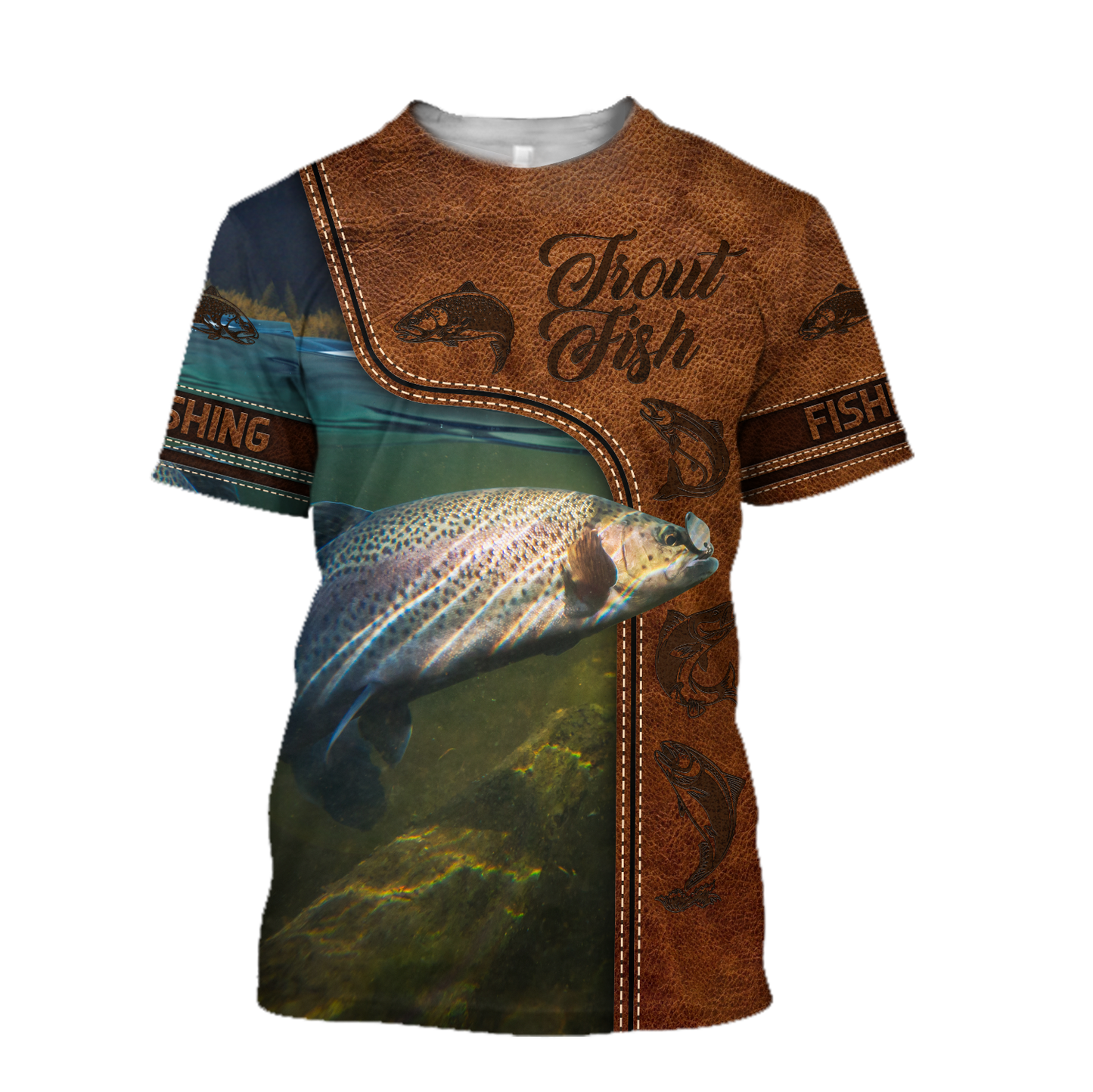 Trout Fishing water camo Cosplay leather 3D print shirts