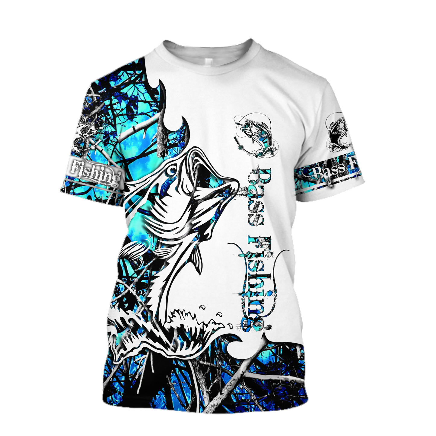 Bass Fishing Sport Blue Camo tattoo 3D shirts for men and women