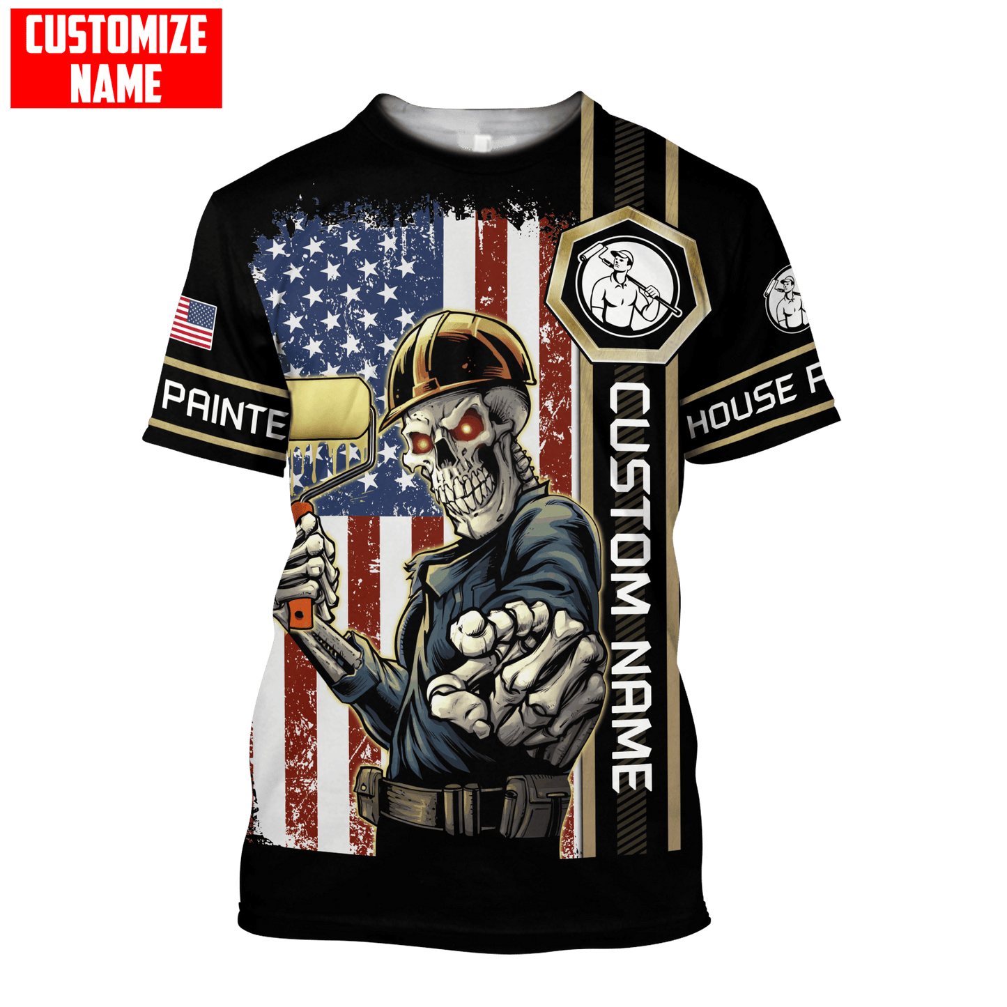 Tmarc Tee Personalized Name American Painter 3D All Over Printed Unisex Shirts Skull