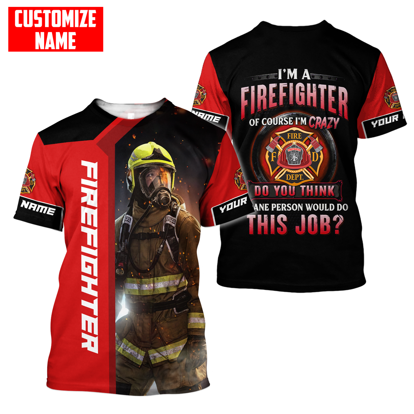 Customize Name Firefigher Combo T-Shirt And Board Short