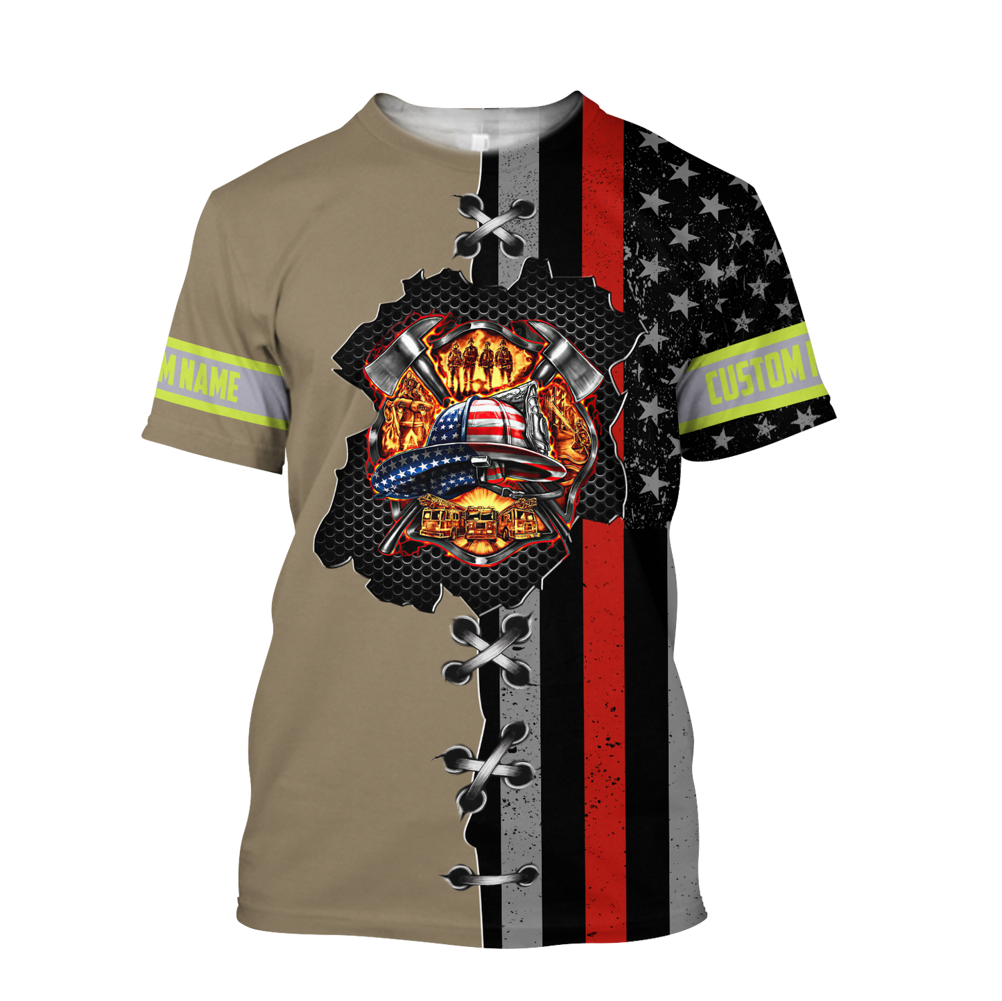 Customize Name Firefigher Combo T-Shirt And Board Short