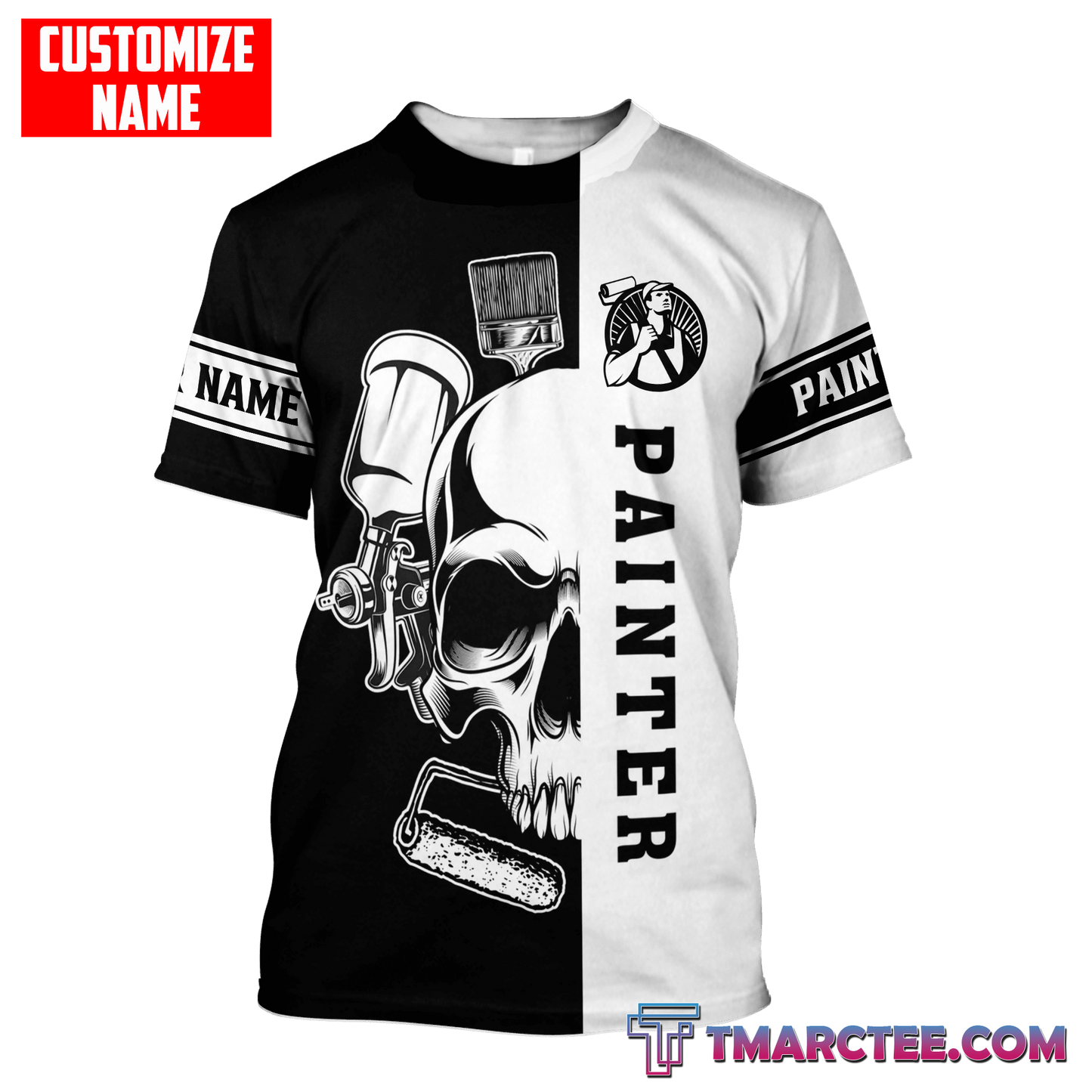 Tmarc Tee Personalized Name Painter 3D All Over Printed Unisex Shirts Skull