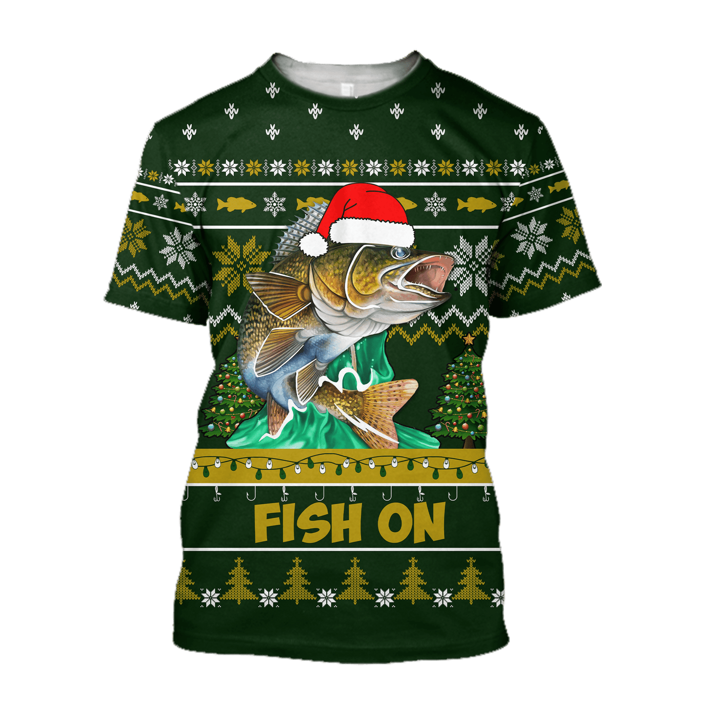 Walleye Fishing Fish on Christmas Hat 3D Shirts