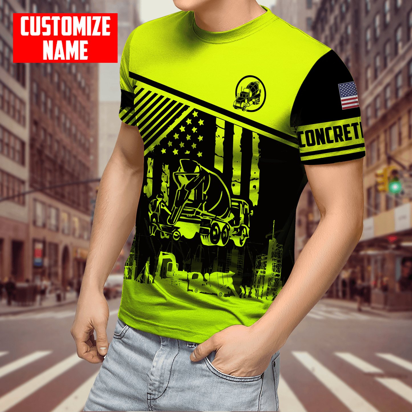 US Green Concrete Finisher Mixer Truck Custom name 3D Printed Shirts