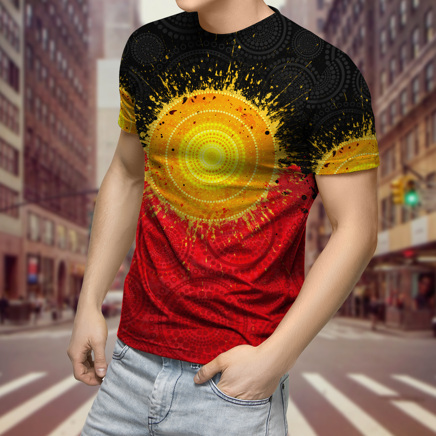 Tmarc Tee Aboriginal Flag Indigenous Sun Painting Art 3D design shirts