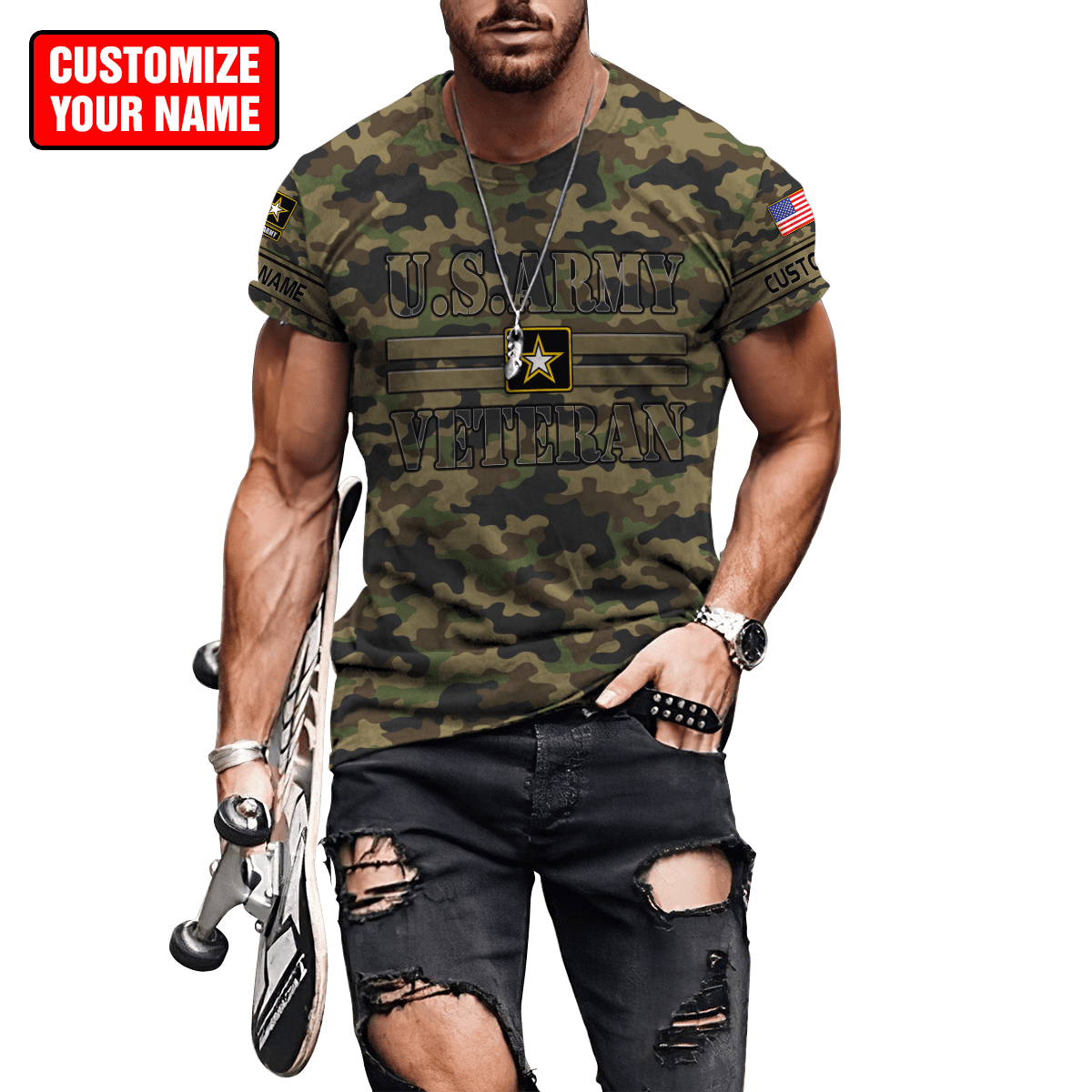 US Army Veteran Personalized Name 3D All Over Printed Unisex Hoodie