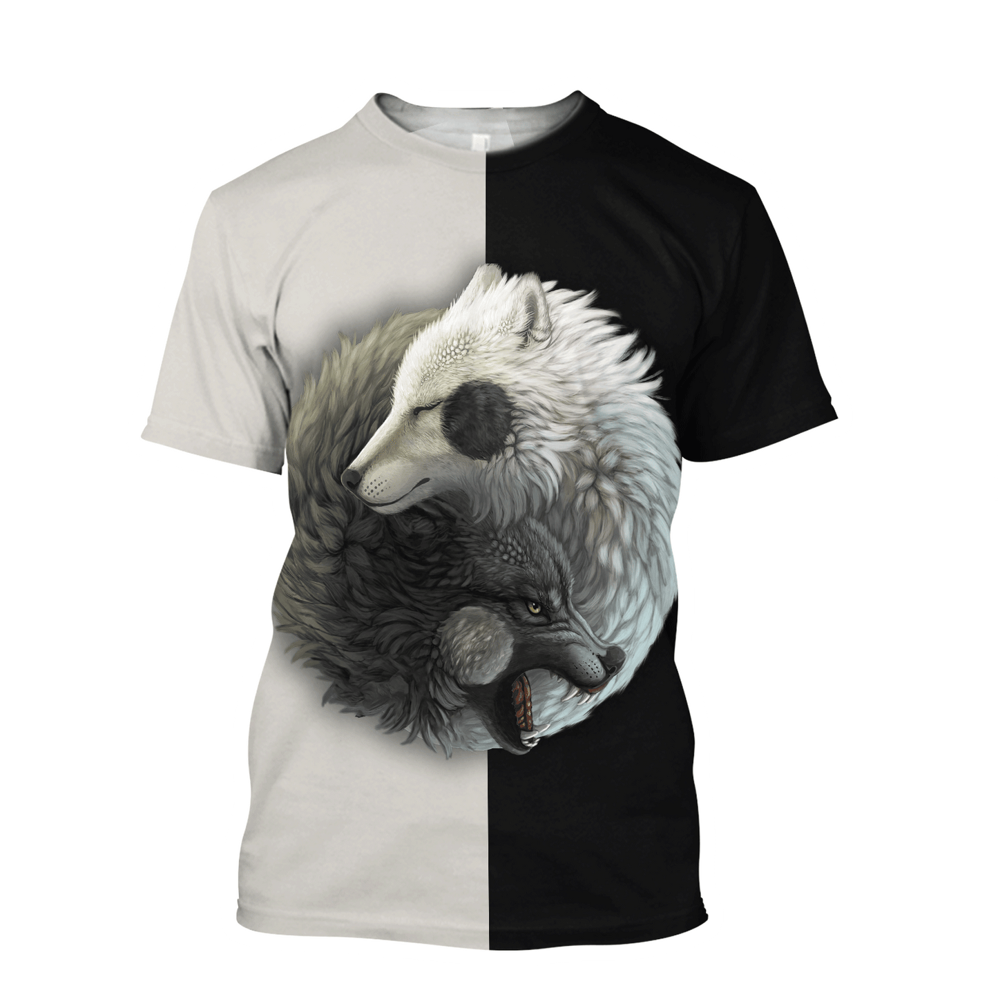 Wolf Yin and Yang 3D All Over Printed Unisex Deluxe Hoodie ML