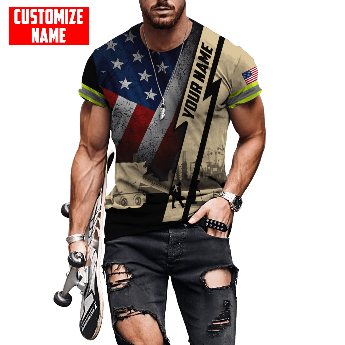 US Concrete Finisher Custom name 3D printed shirts