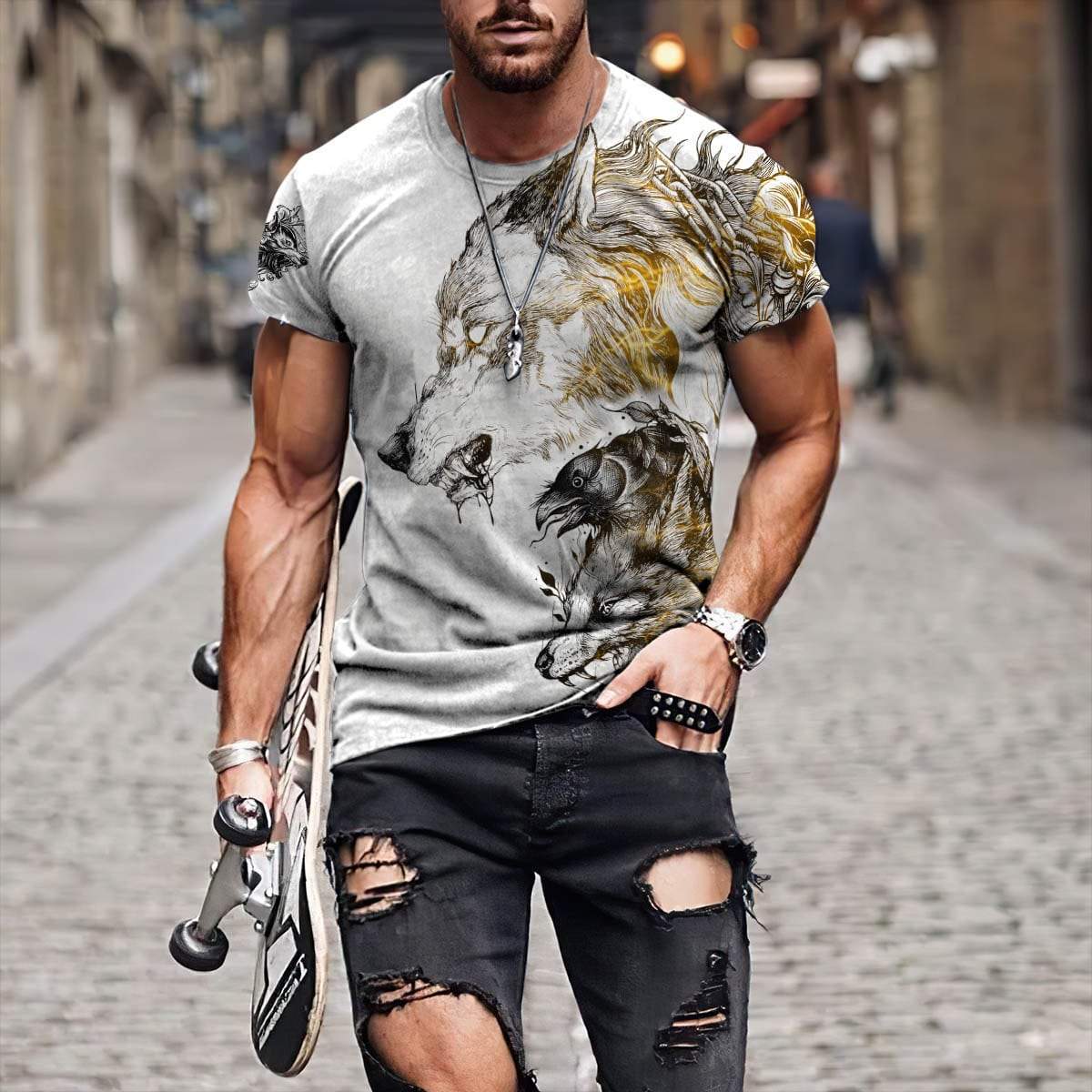 Wolf Tattoo II 3D Over Printed Unisex Hoodie-ML