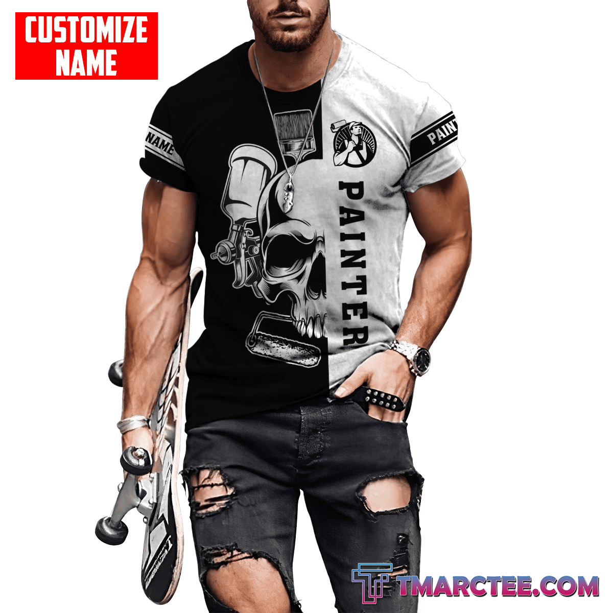 Tmarc Tee Personalized Name Painter 3D All Over Printed Unisex Shirts Skull