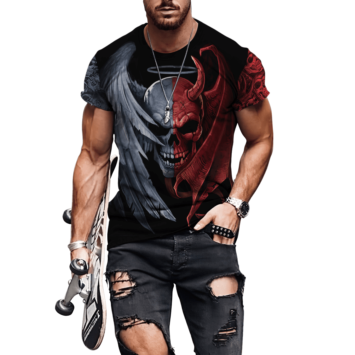 Tmarc Tee Gentle And Evil Skull 3D All Over Printed Unisex Shirts