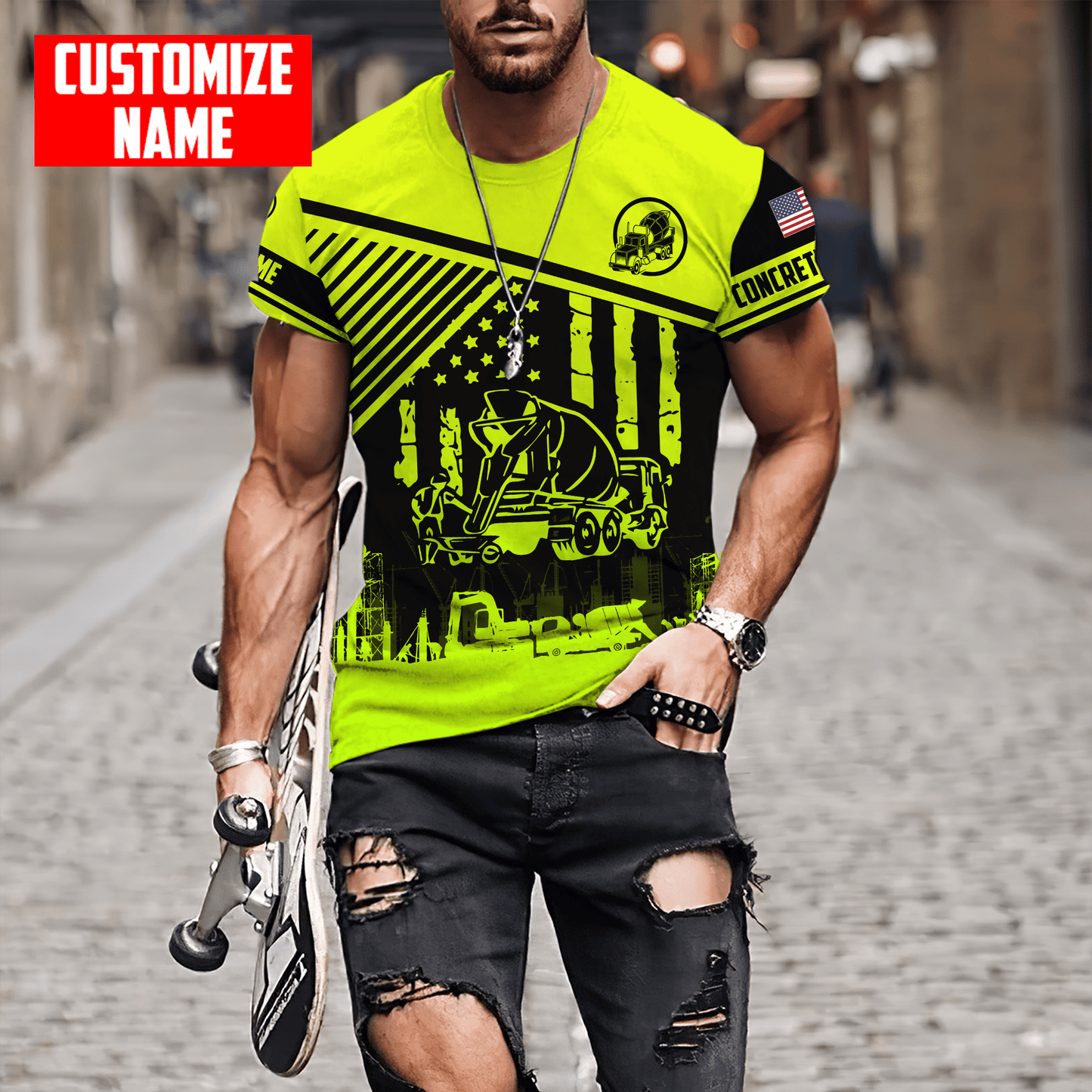 US Green Concrete Finisher Mixer Truck Custom name 3D Printed Shirts