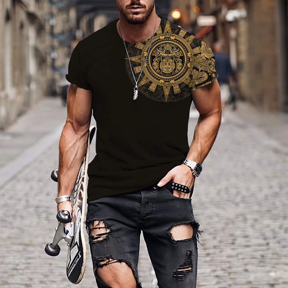 Aztec Mexican Yellow 3D All Over Printed Unisex Hoodie no2