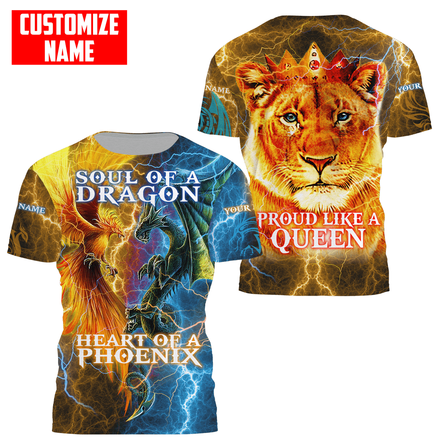 The Power Of Three Souls Dragon Phoenix Lion 3D All Over Printed Unisex Shirts
