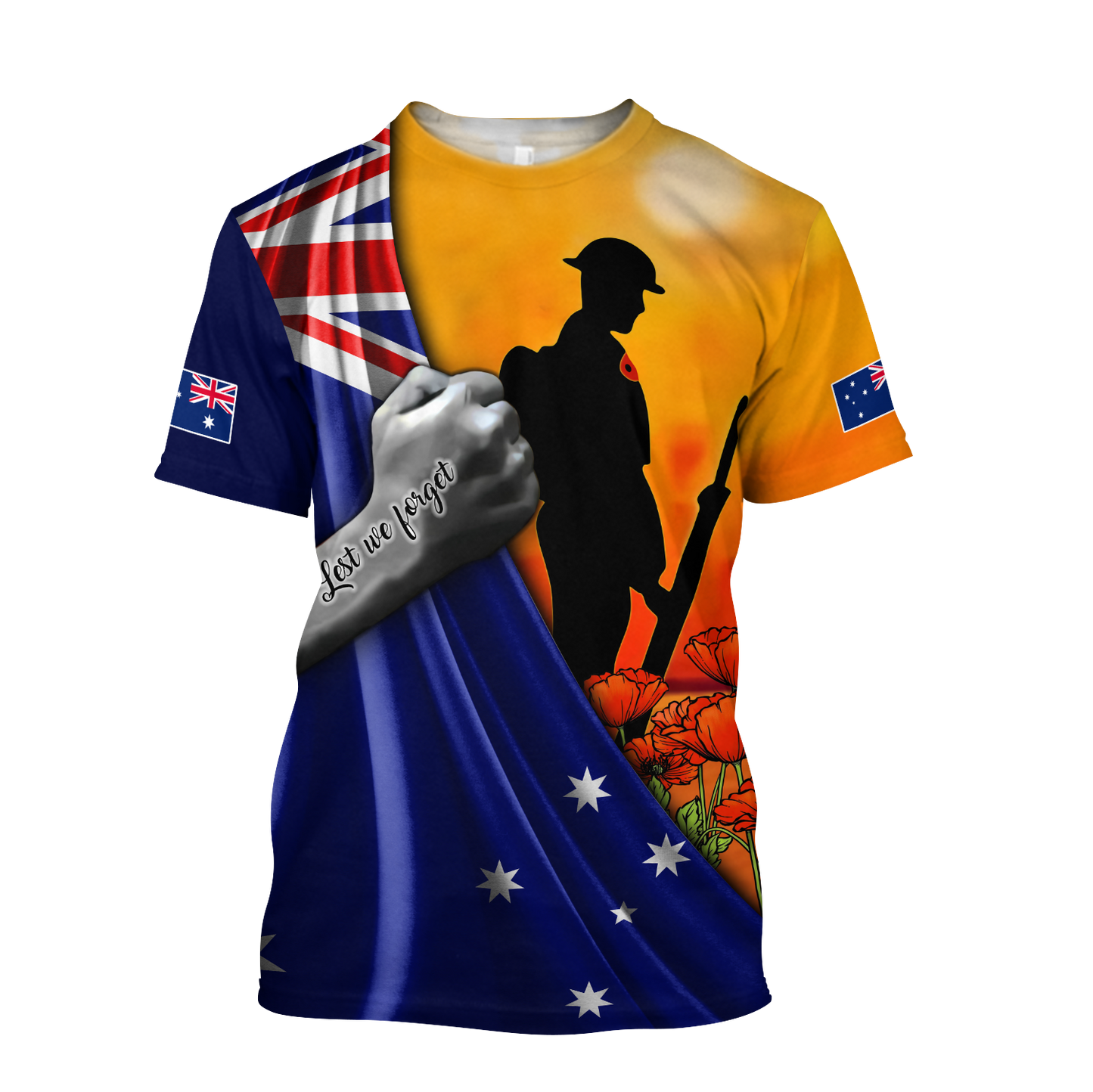 Tmarc Tee Lest we forget Australia Flag Old Soldier 3D printed shirt