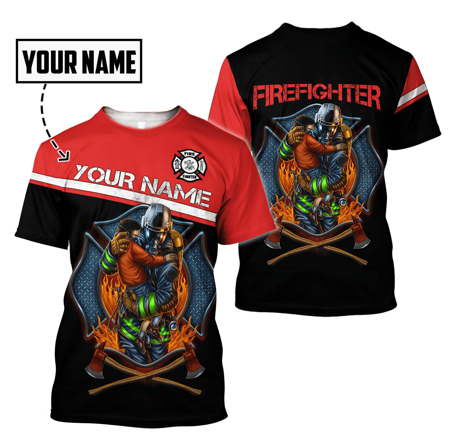 Customize Name Firefigher Combo T-Shirt / Board Short