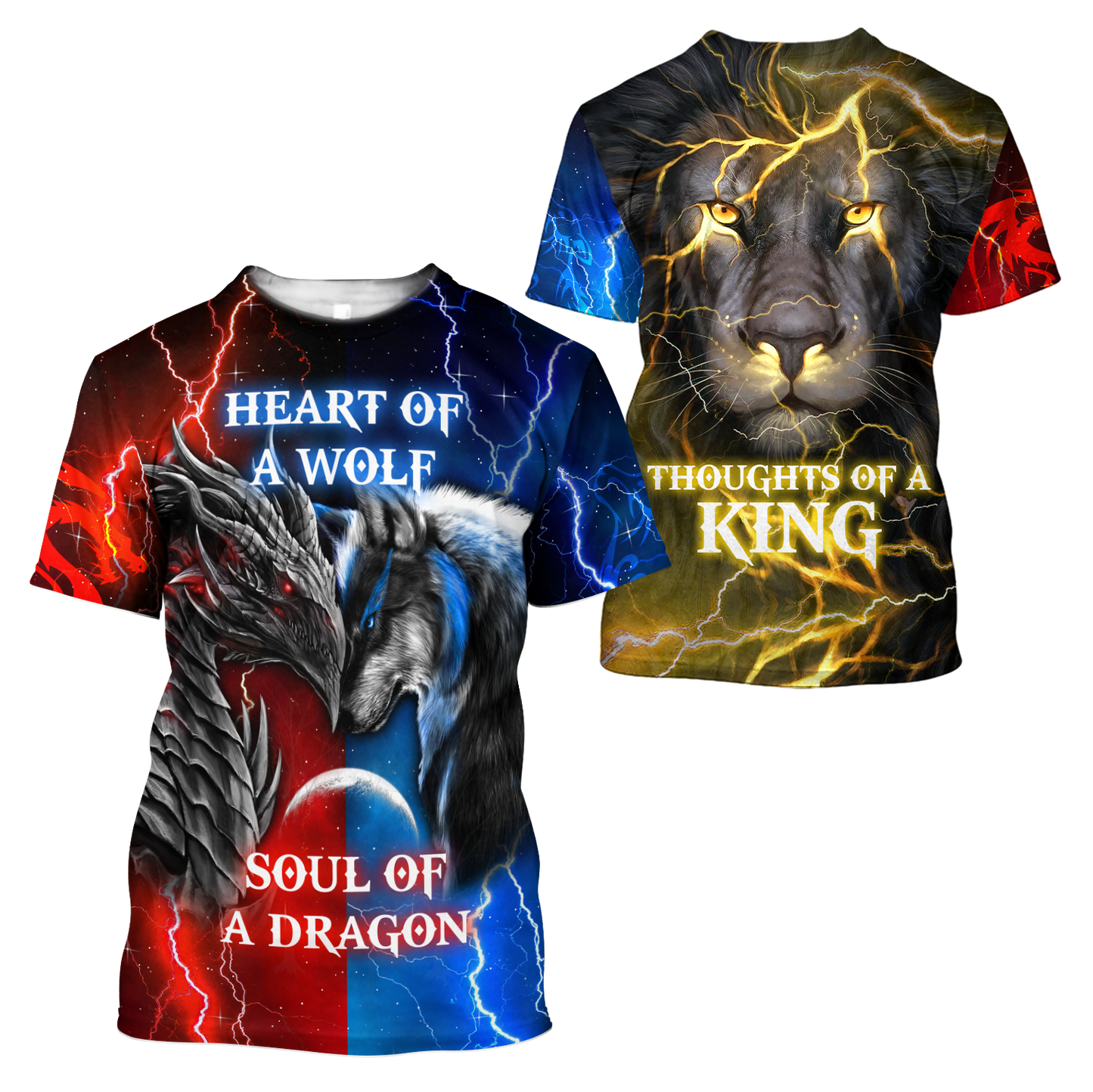 The Power Of Three Souls Dragon Wolf Lion Combo T Shirt Broad Short
