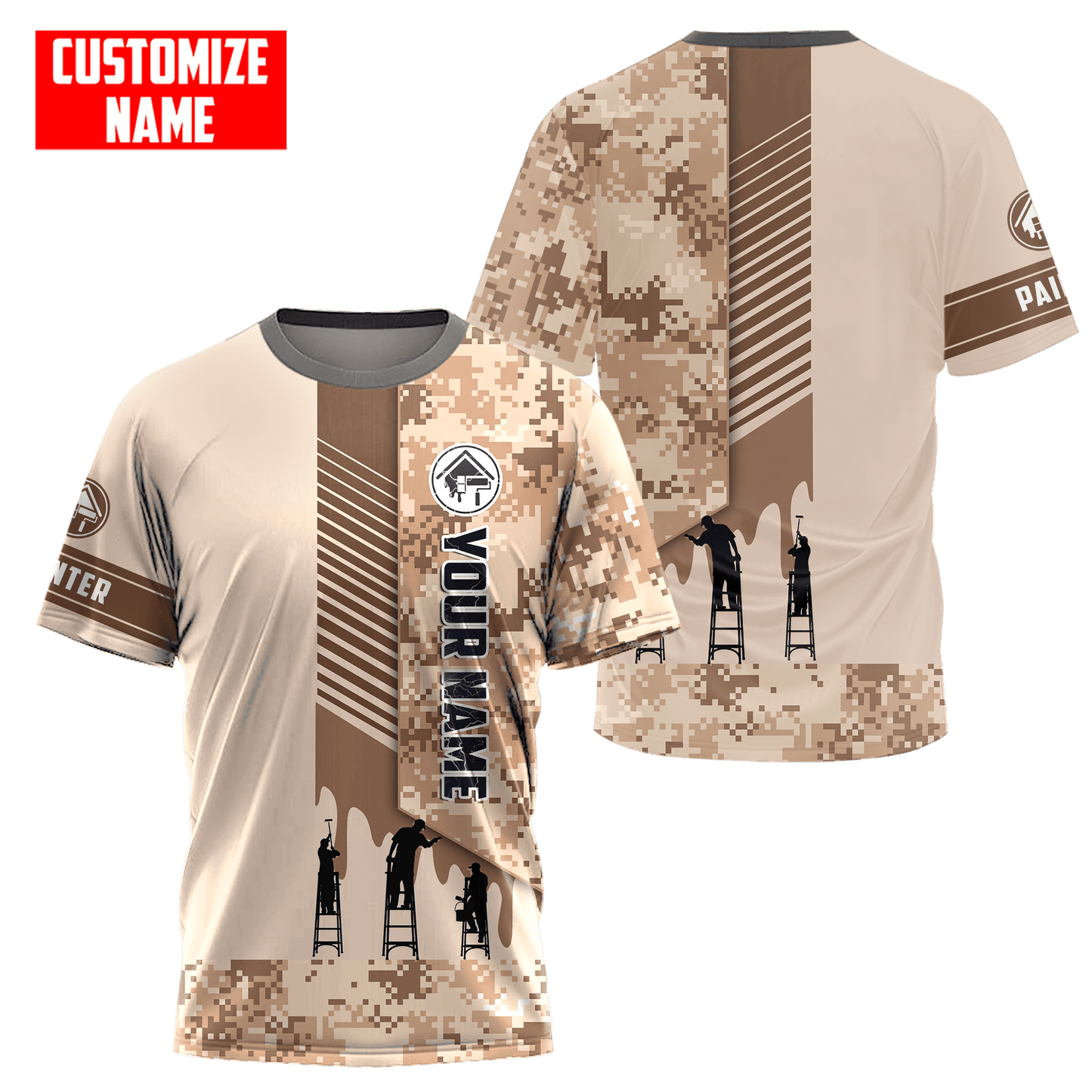 Tmarc Tee Personalized Name Painter 3D All Over Printed Unisex Shirts Brown Camo