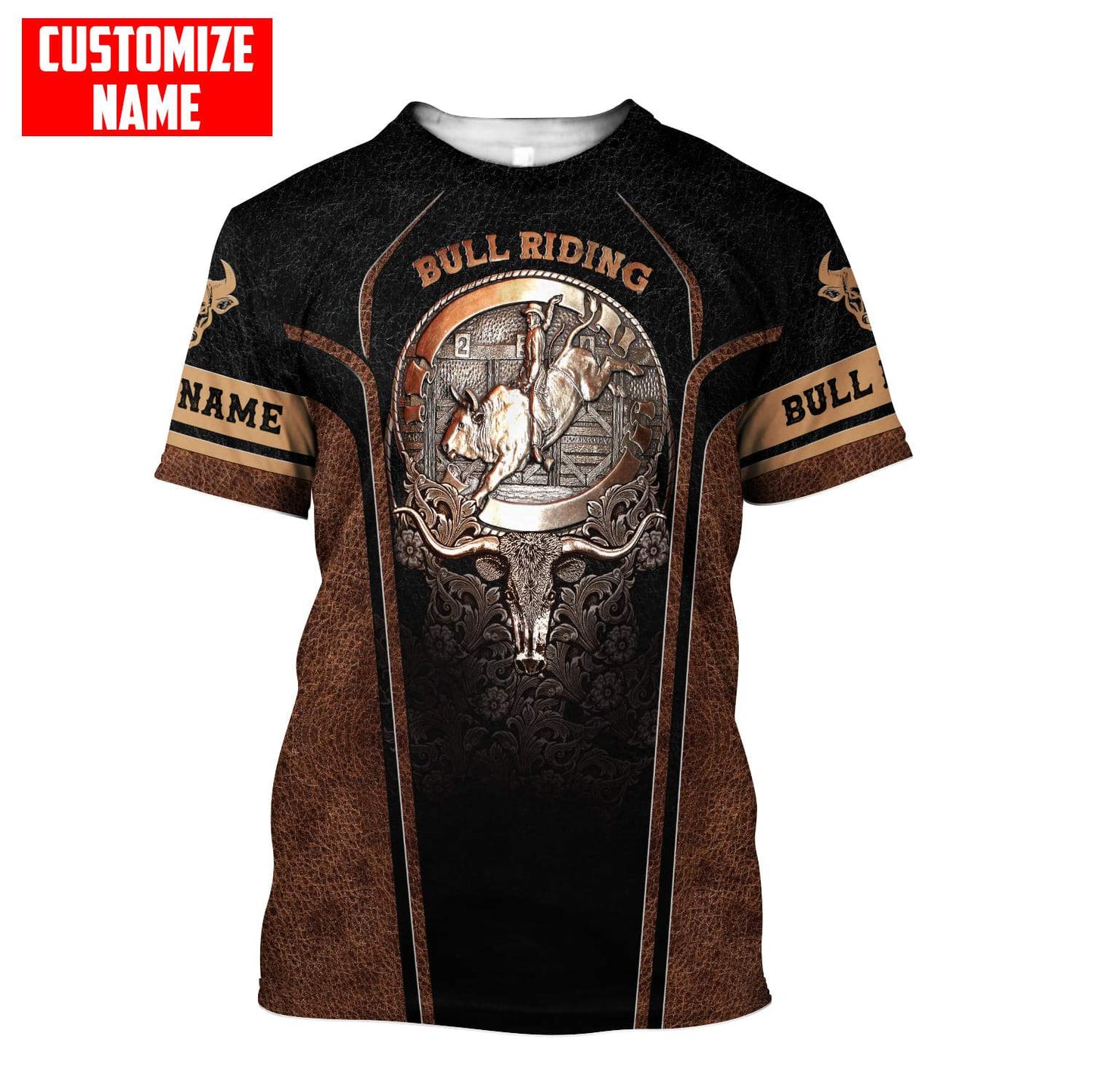 Tmarc Tee Personalized Name Bull Riding Metal Logo 3D All Over Printed Unisex Shirts