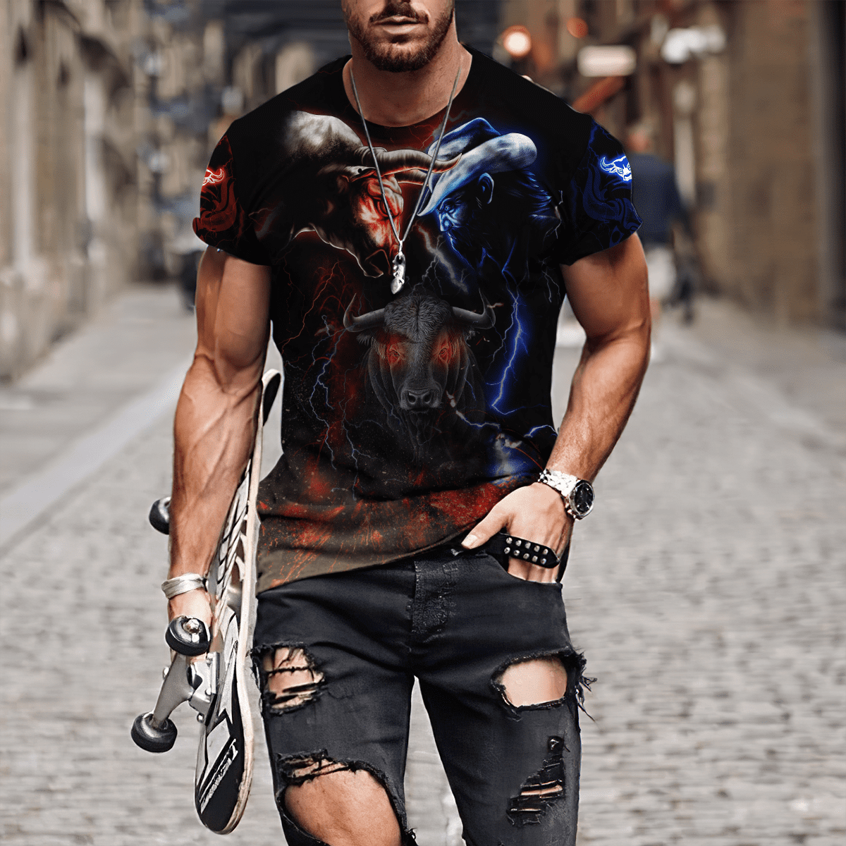 Tmarc Tee Bull Riding Red Blue Fight 3D All Over Printed Unisex Shirts