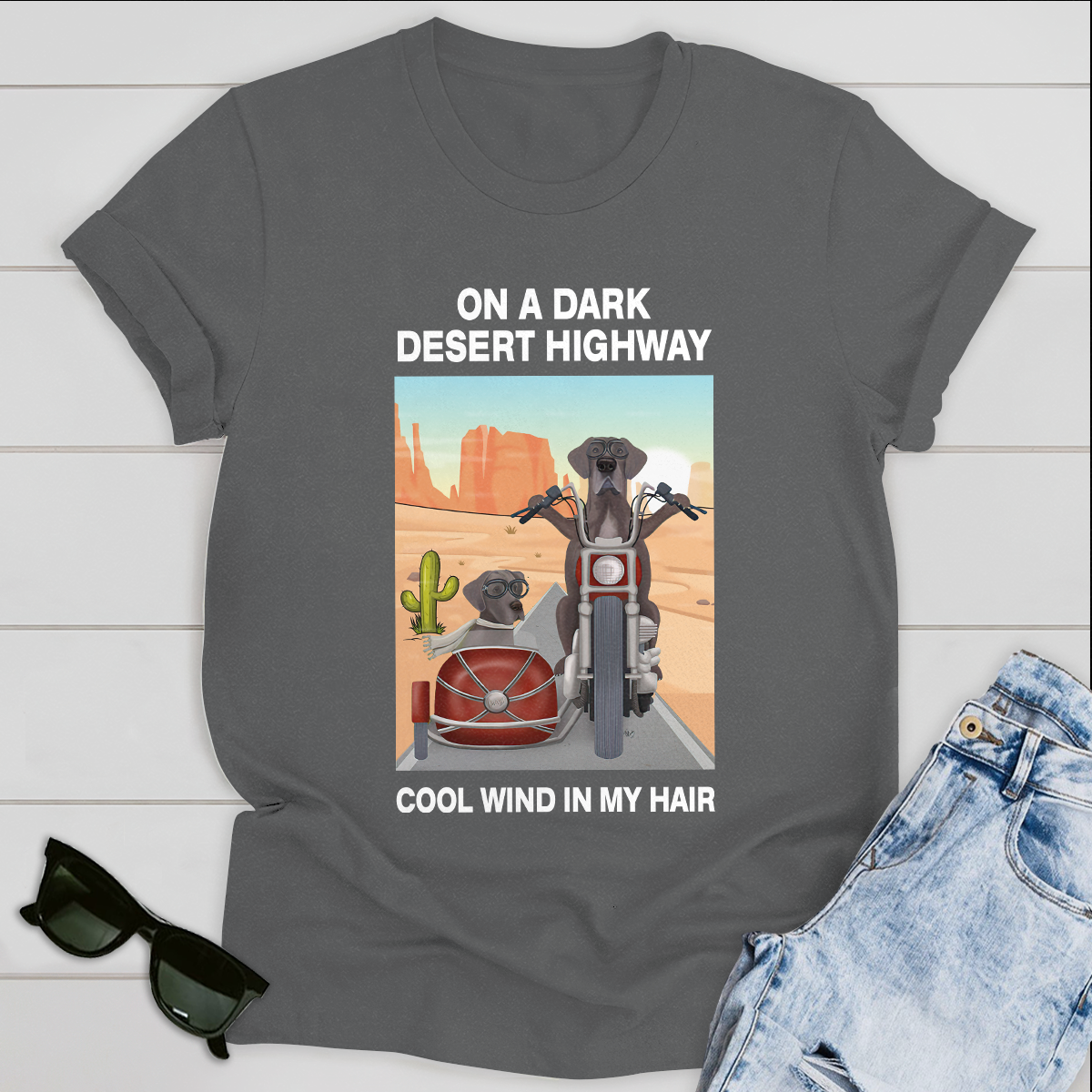 Dog T-shirt On A Dark Desert Highway Cool Wind In My Hair