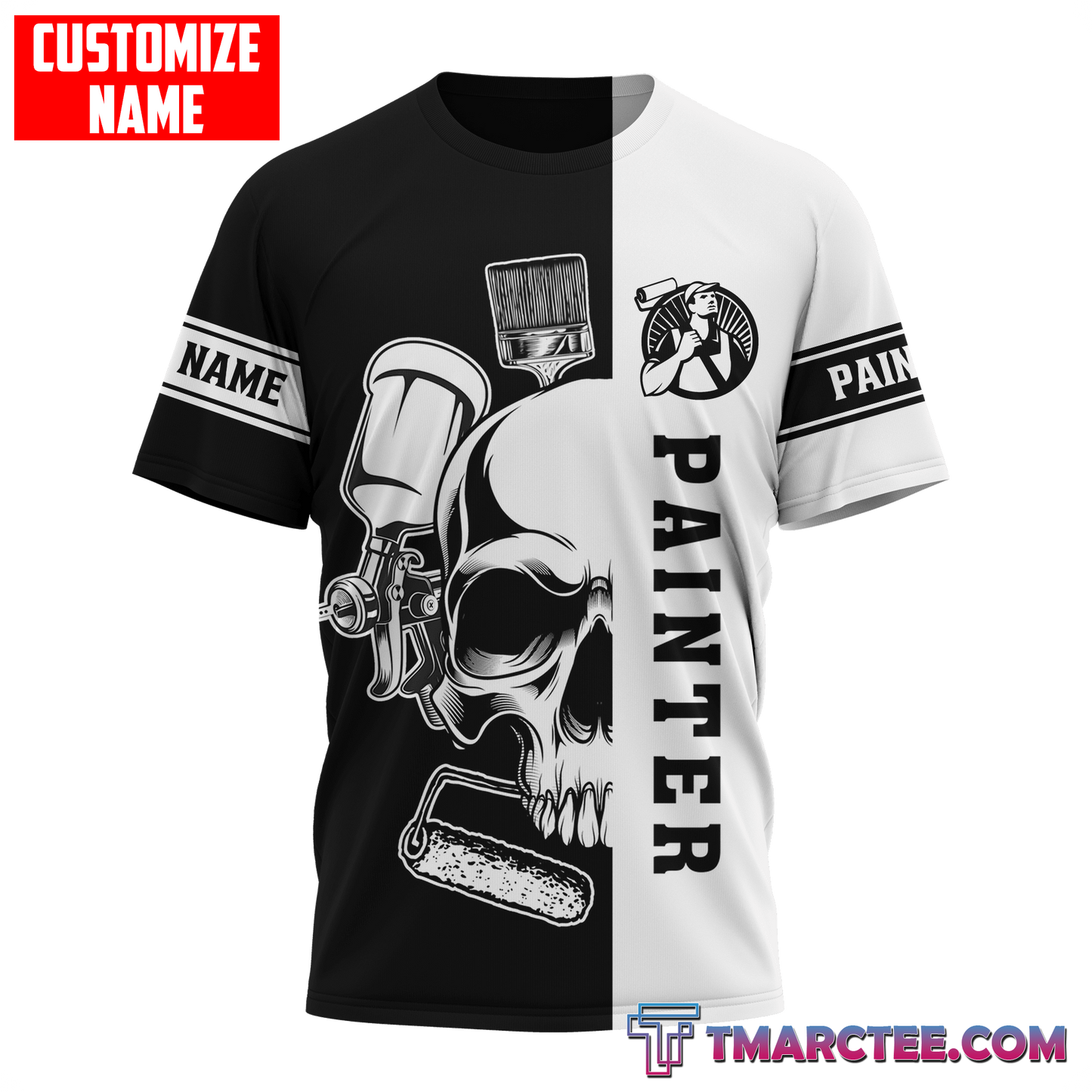 Tmarc Tee Personalized Name Painter 3D All Over Printed Unisex Shirts Skull