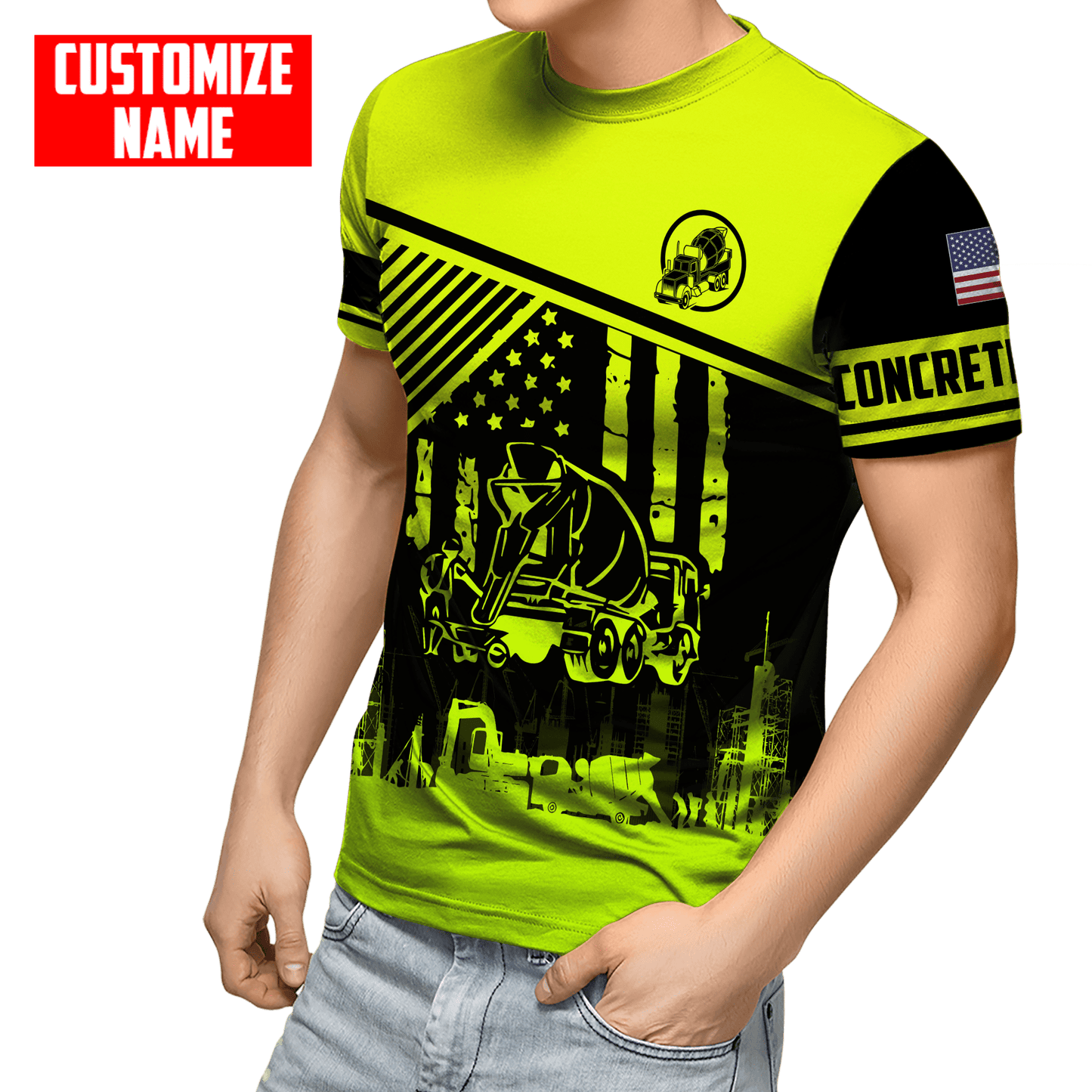 US Green Concrete Finisher Mixer Truck Custom name 3D Printed Shirts