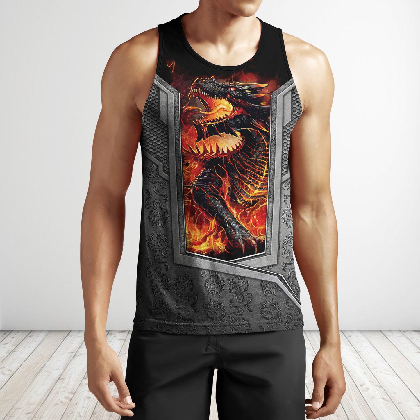 3D Tattoo and Dungeon Dragon Hoodie HAC27126-Apparel-NM-Men's tank top-S-Vibe Cosy™