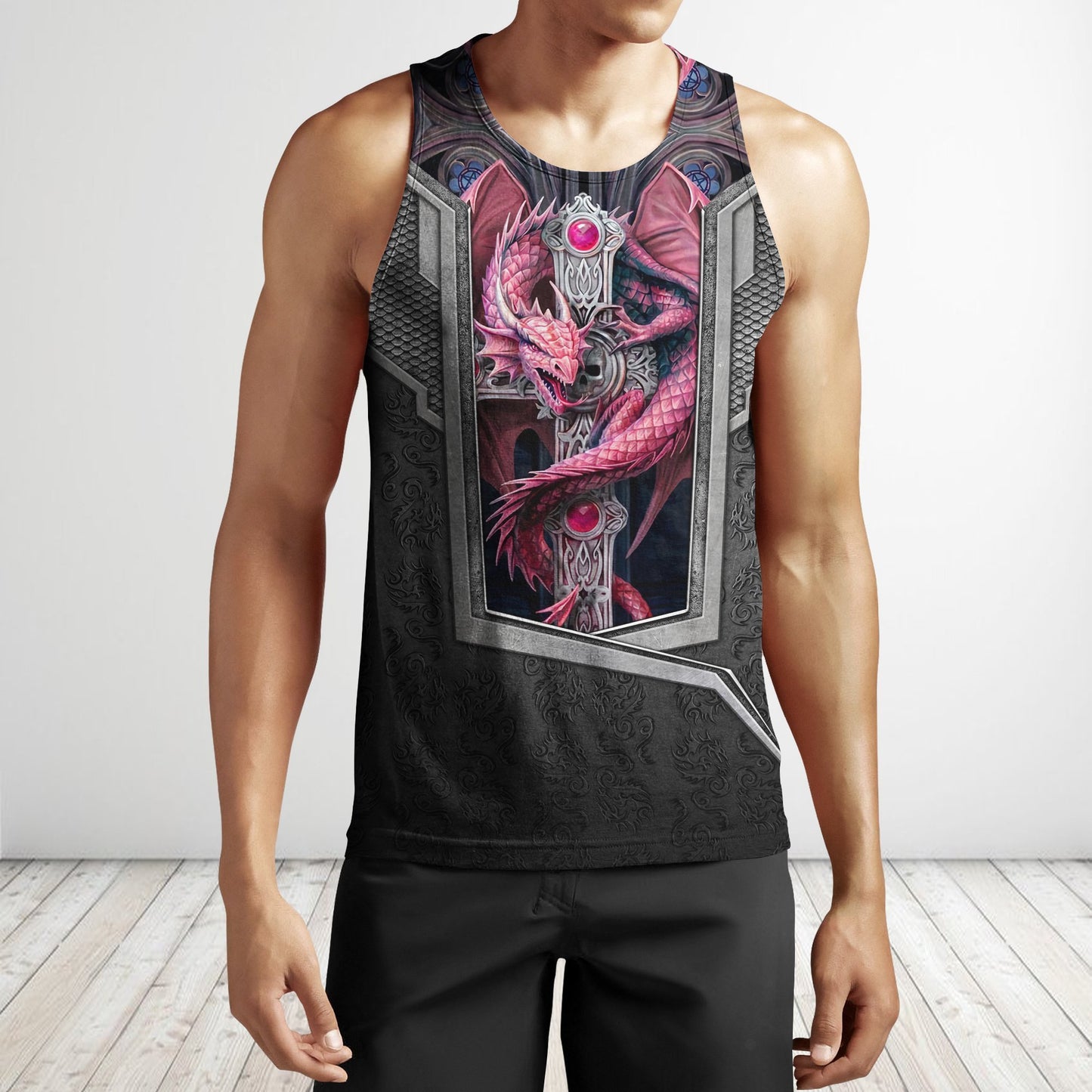3D Tattoo and Dungeon Dragon Hoodie HAC26124-Apparel-NM-Men's tank top-S-Vibe Cosy™