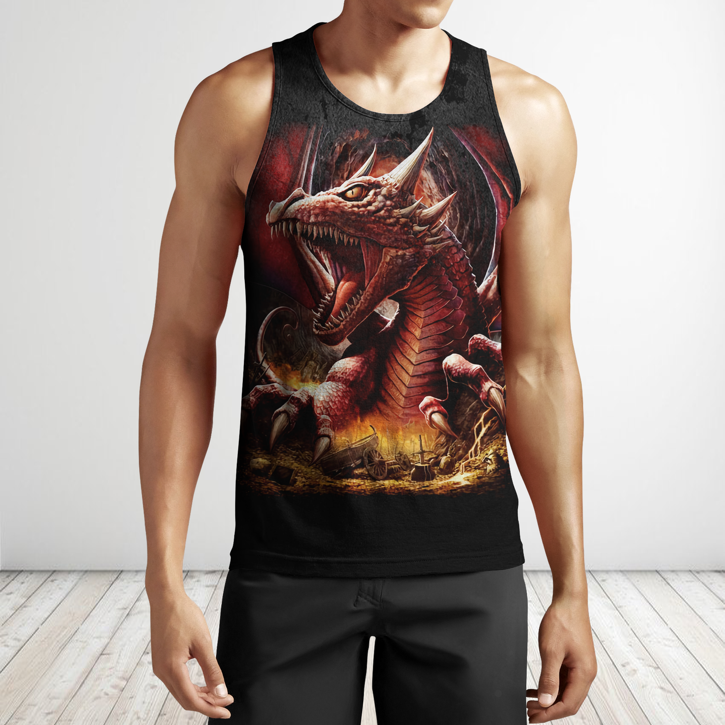 3D Armor Tattoo and Dungeon Dragon Hoodie HAC140101-Apparel-NM-Men's tank top-S-Vibe Cosy™